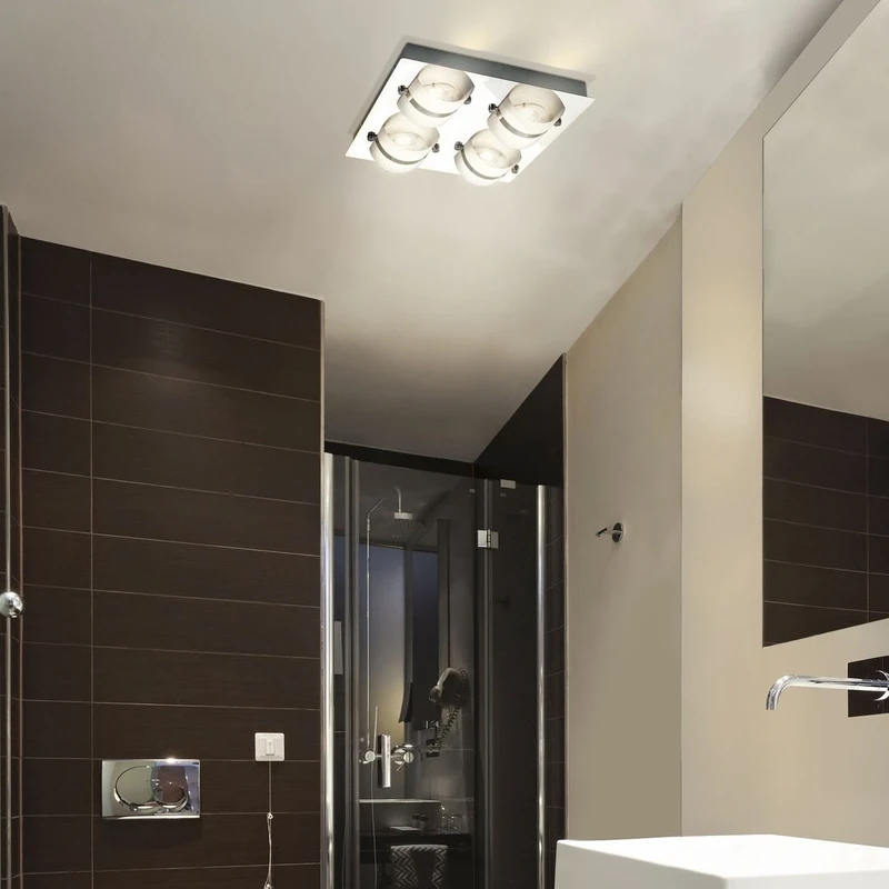 Tony – LED ceiling light for bathroom in chrome with opal glass, 300×300mm, 20W, 4000K, IP44