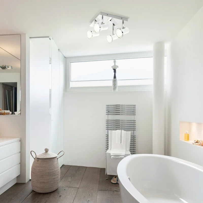 Steve – LED ceiling light for bathroom in white/chrome, 230×230mm, 4×4.5W GU10, 4000K, IP44