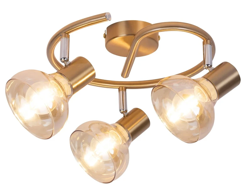 Spotlights Holly – triple spotlight in antique gold with amber glass, Ø440mm, 3×E14