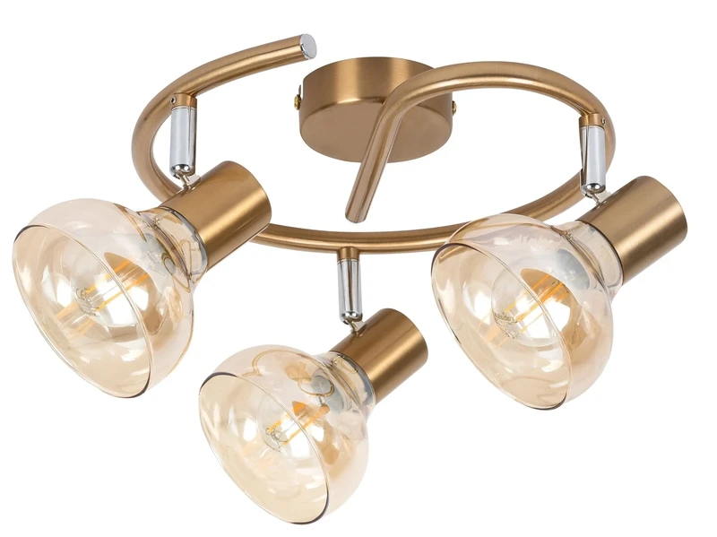 Holly – triple spotlight in antique gold with amber glass, Ø440mm, 3×E14