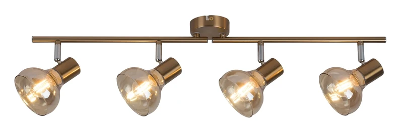 Spotlights Holly – modern spotlight with 4 luminaires in antique gold with amber glass, 700mm, 4×E14