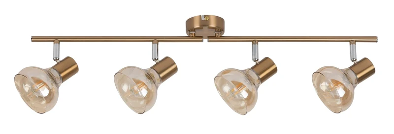 Holly – modern spotlight with 4 luminaires in antique gold with amber glass, 700mm, 4×E14