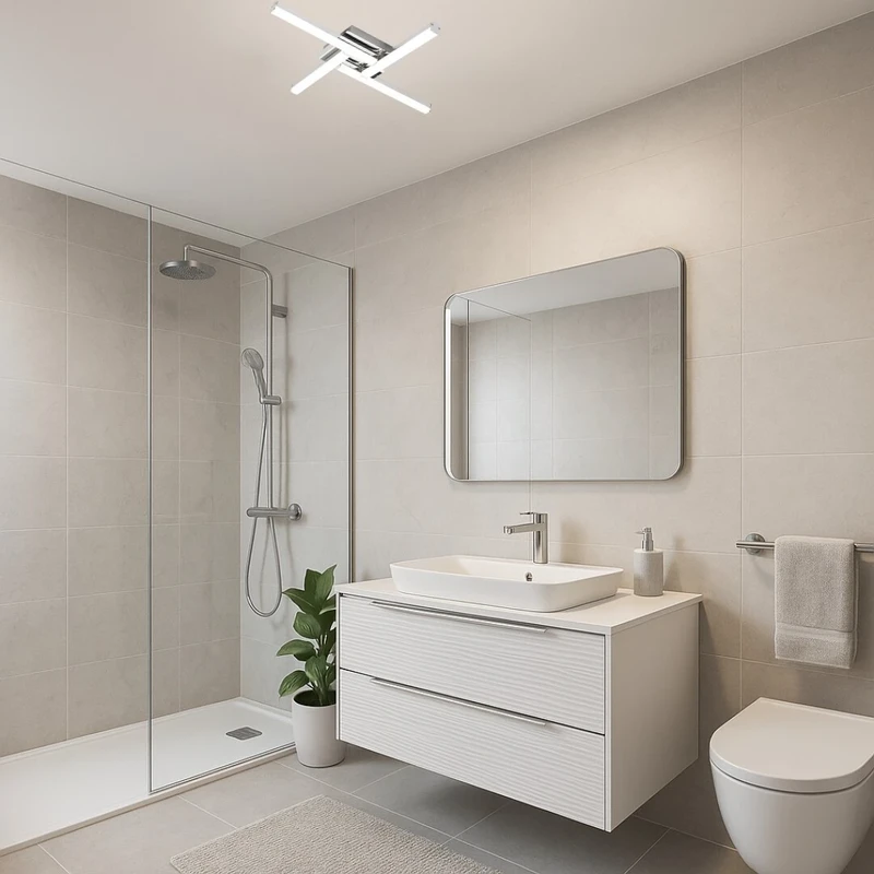 Antonia – LED плафон за баня в хром с бял абажур, 610мм, 24W, 4000K, IP44