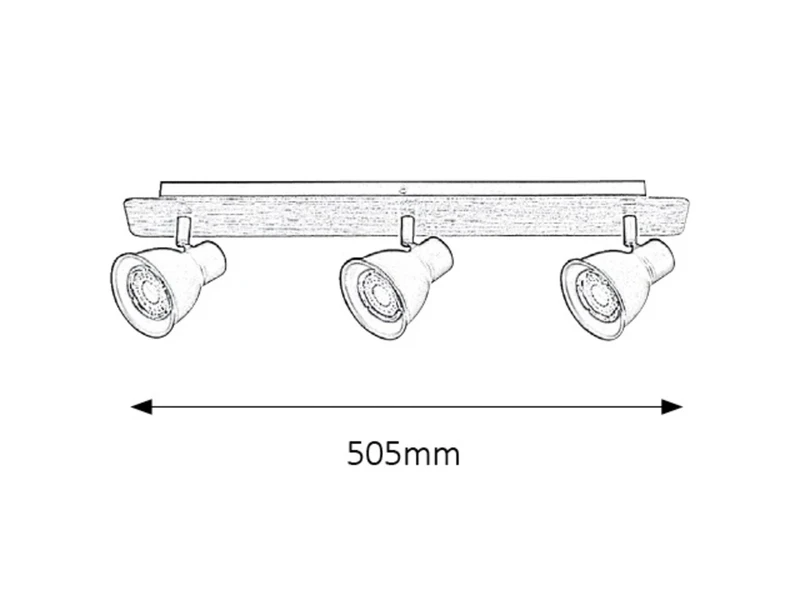 Mac – industrial spotlight with 3 luminaires in black and beech, 505mm, 3×GU10, IP20