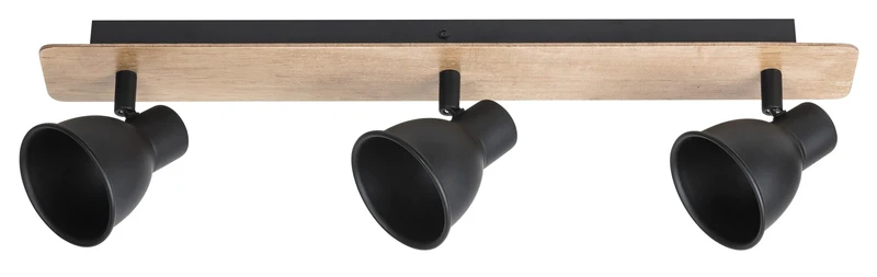 Mac – industrial spotlight with 3 luminaires in black and beech, 505mm, 3×GU10, IP20