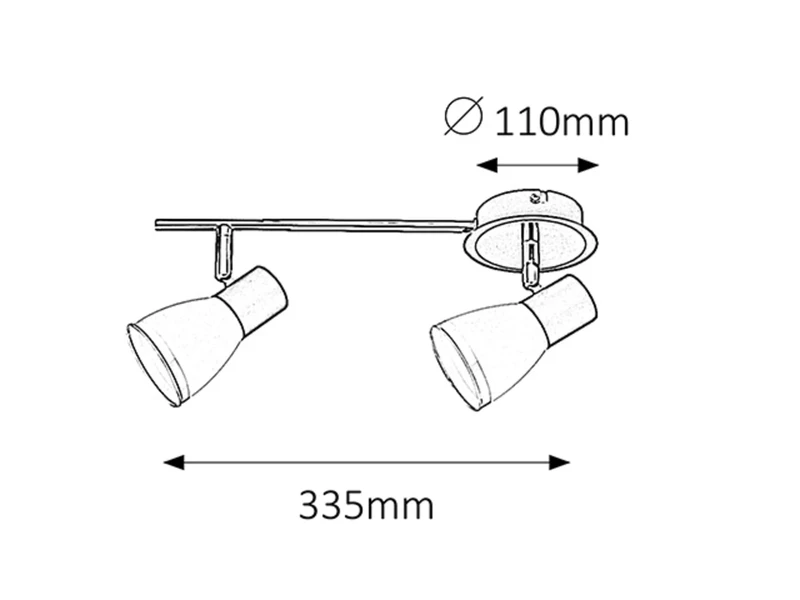 Ati – spotlight for ceiling in black and chrome with white glass, 335mm, 2×E14, IP20
