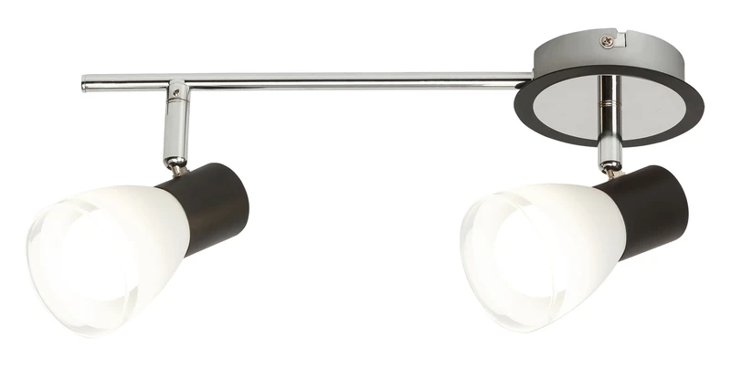 Spotlights Ati – spotlight for ceiling in black and chrome with white glass, 335mm, 2×E14, IP20