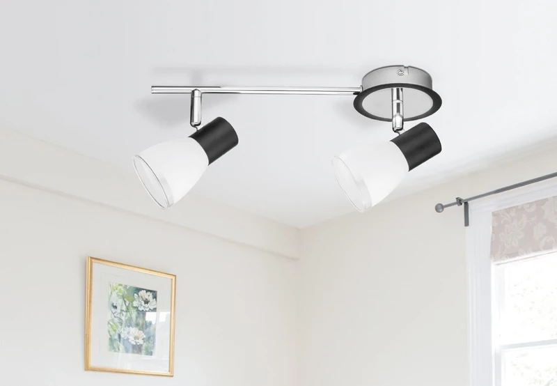Ati – spotlight for ceiling in black and chrome with white glass, 335mm, 2×E14, IP20