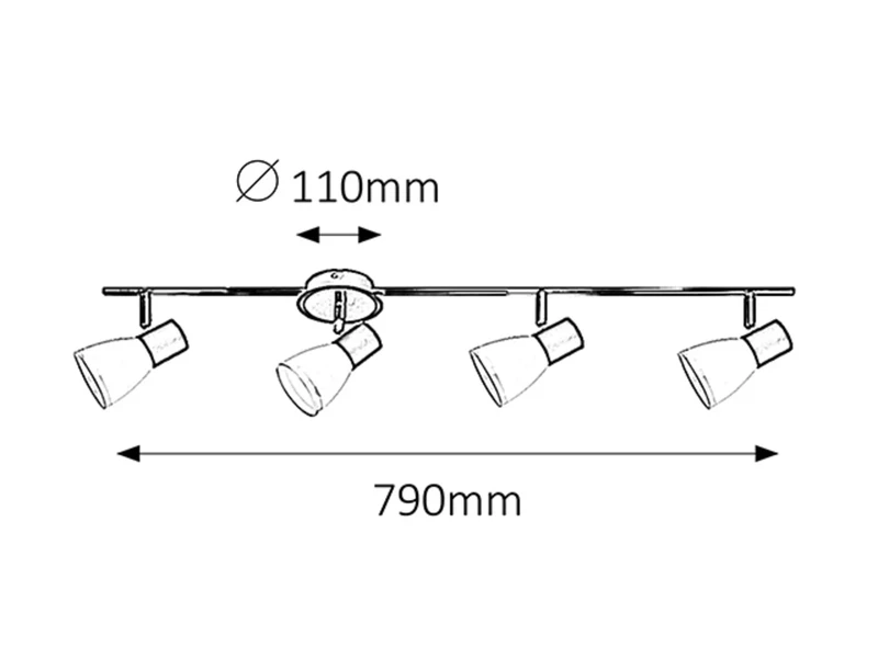 Ati – LED спот в черно с бели стъклени абажури, 790мм, 4×E14, IP20