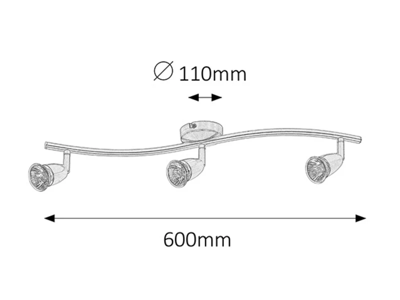 Norman – spotlight with 3 luminaires in satin chrome, 600×80mm, 3×GU10, IP20