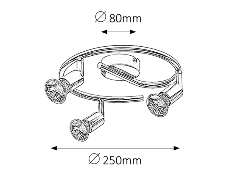 Norton – ceiling spotlight in chrome, 3×GU10, Ø250mm, IP20