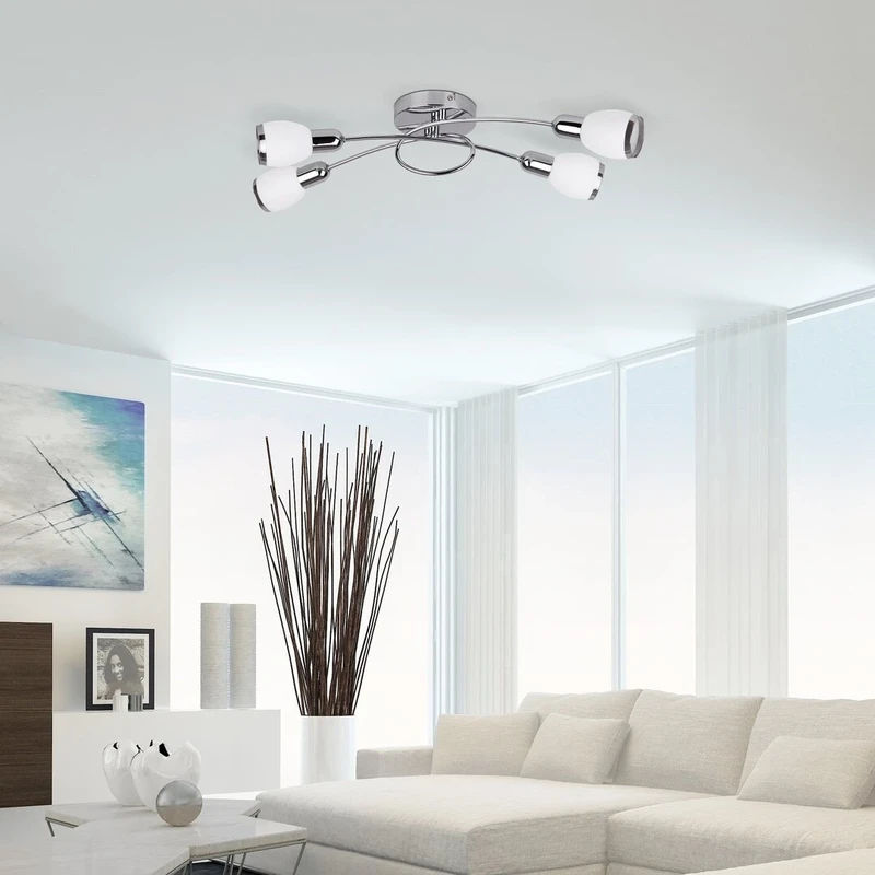 Elite – modern ceiling light with 4 spotlight in chrome and white glass, 660mm, 4×E14