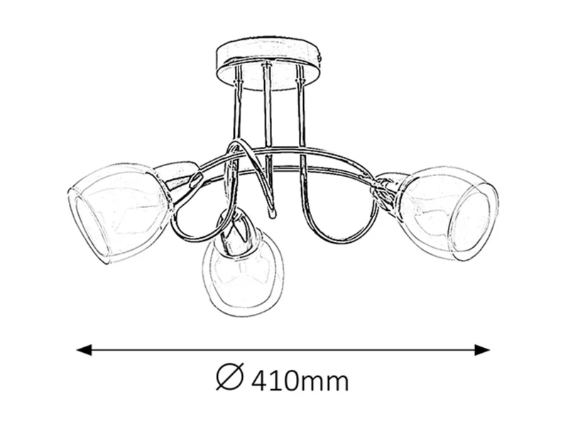 Dave – ceiling light with 3 lampholders in chrome with white glass, Ø410mm, 3×E14, IP20