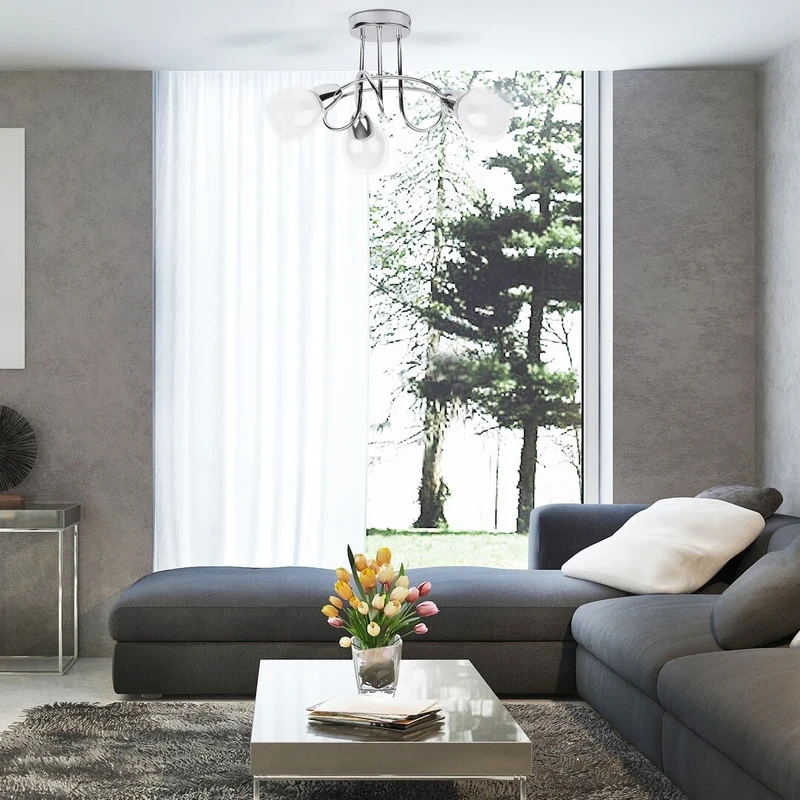 Dave – ceiling light with 3 lampholders in chrome with white glass, Ø410mm, 3×E14, IP20