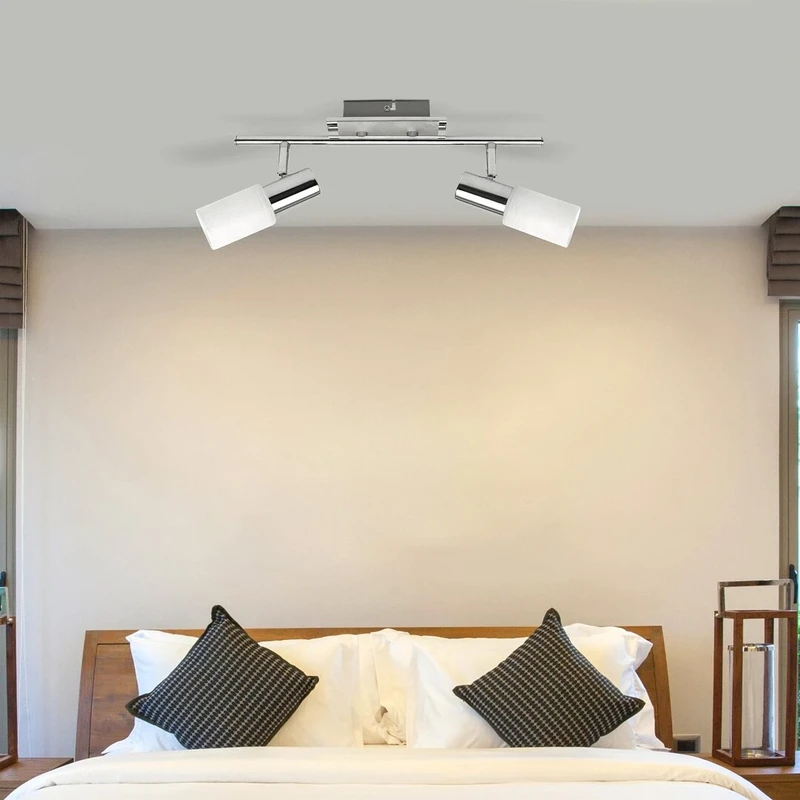 Logan – modern spotlight with 2 lampholders in chrome, white glass, 365mm, 2×E14