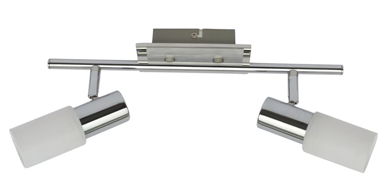 Spotlights Logan – modern spotlight with 2 lampholders in chrome, white glass, 365mm, 2×E14