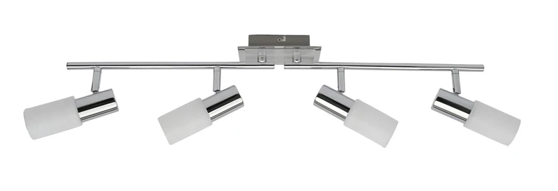 Spotlights Logan – LED spotlight in chrome with white glass shades, 712mm, 4×E14, IP20