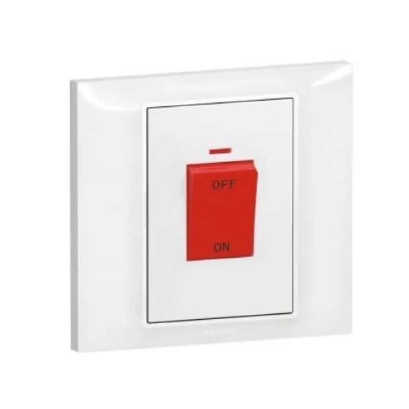 Двуполюсен ключ за бойлер 45A 86х86 с индикатор Бял - Legrand Belanko S 617676