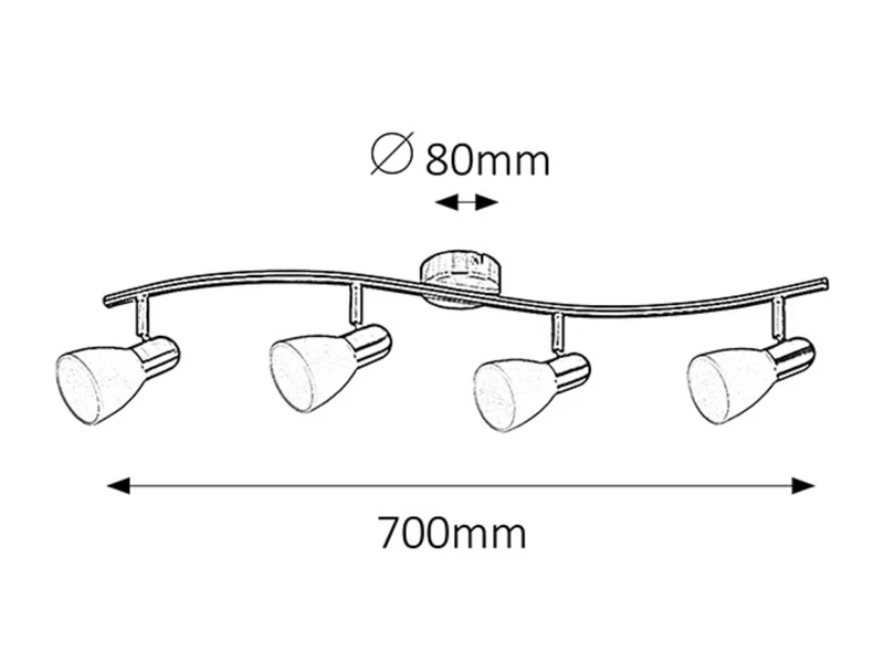 Soma – spotlight with 4 luminaires in satin chrome with white glass shades, 700mm, 4×E14