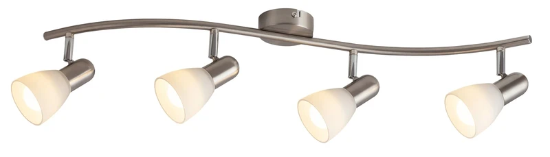 Soma – spotlight with 4 luminaires in satin chrome with white glass shades, 700mm, 4×E14