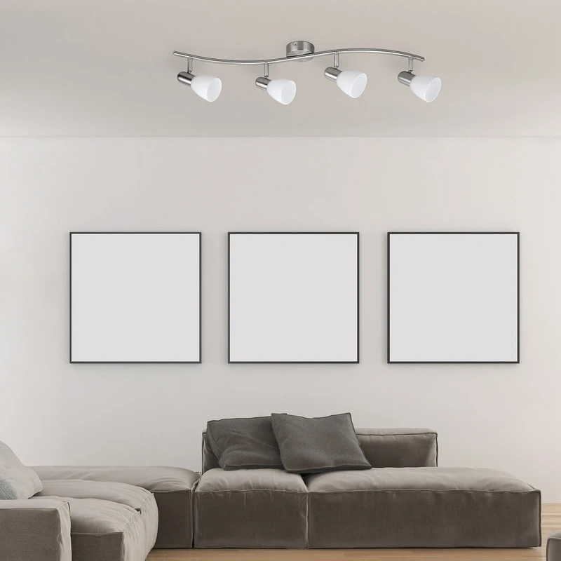 Soma – spotlight with 4 luminaires in satin chrome with white glass shades, 700mm, 4×E14