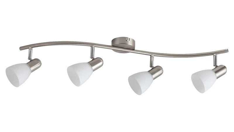 Spotlights Soma – spotlight with 4 luminaires in satin chrome with white glass shades, 700mm, 4×E14