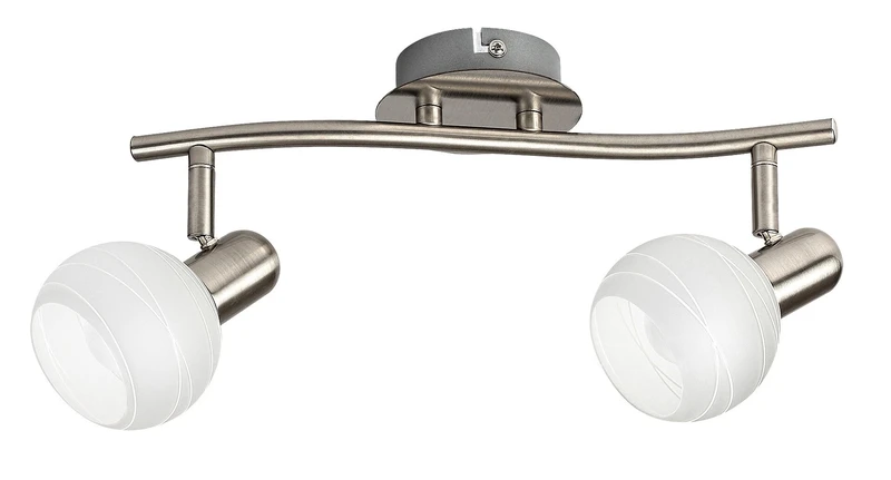 Aurel – spotlight in satin chrome with white glass of stripes, 350mm, 2×E14, IP20
