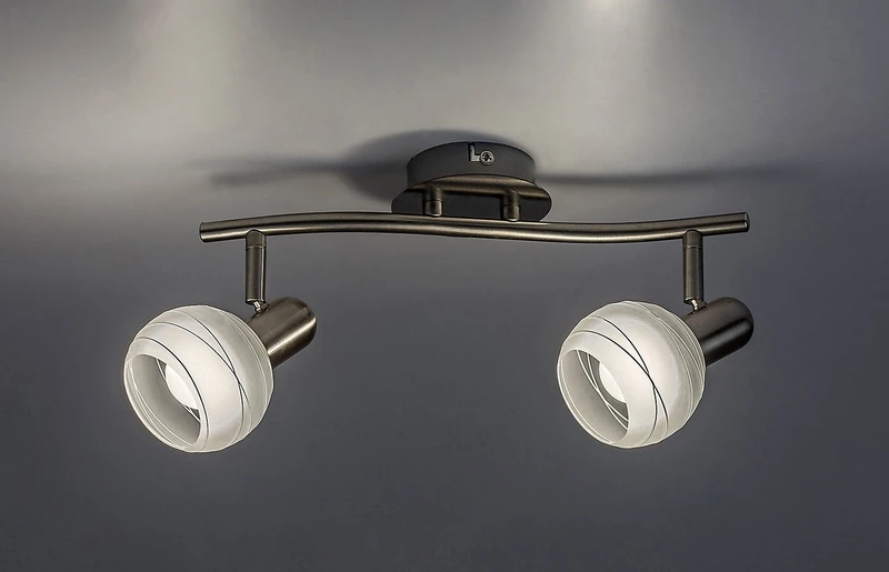 Aurel – spotlight in satin chrome with white glass of stripes, 350mm, 2×E14, IP20