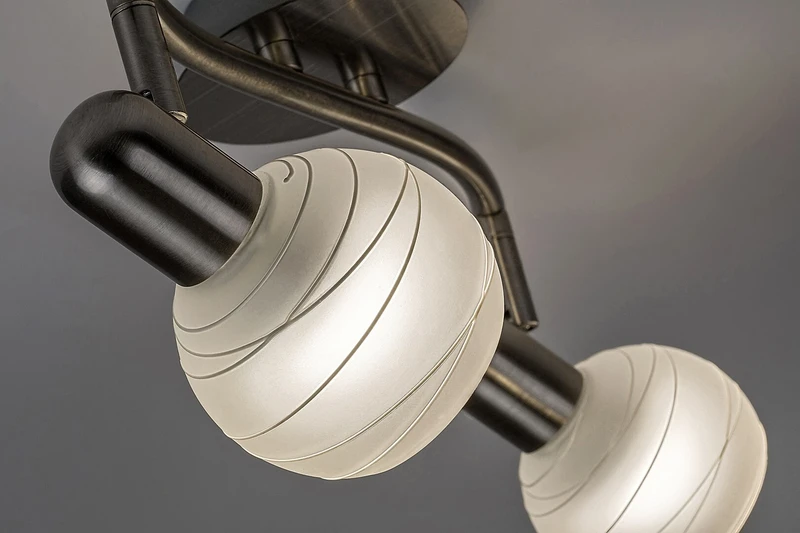 Aurel – spotlight in satin chrome with white glass of stripes, 350mm, 2×E14, IP20