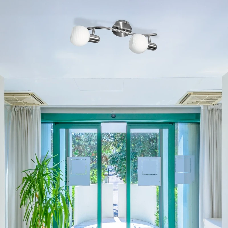 Aurel – spotlight in satin chrome with white glass of stripes, 350mm, 2×E14, IP20