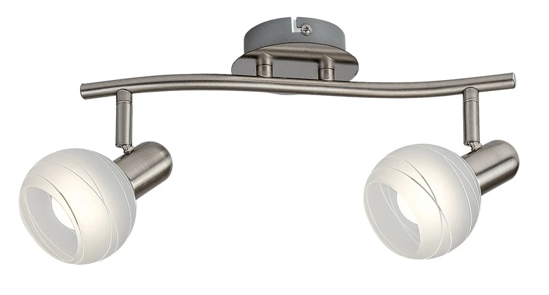 Spotlights Aurel – spotlight in satin chrome with white glass of stripes, 350mm, 2×E14, IP20