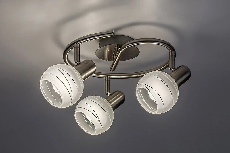 Aurel – ceiling spotlight in satin chrome with white glass, Ø245mm, 3×E14, IP20