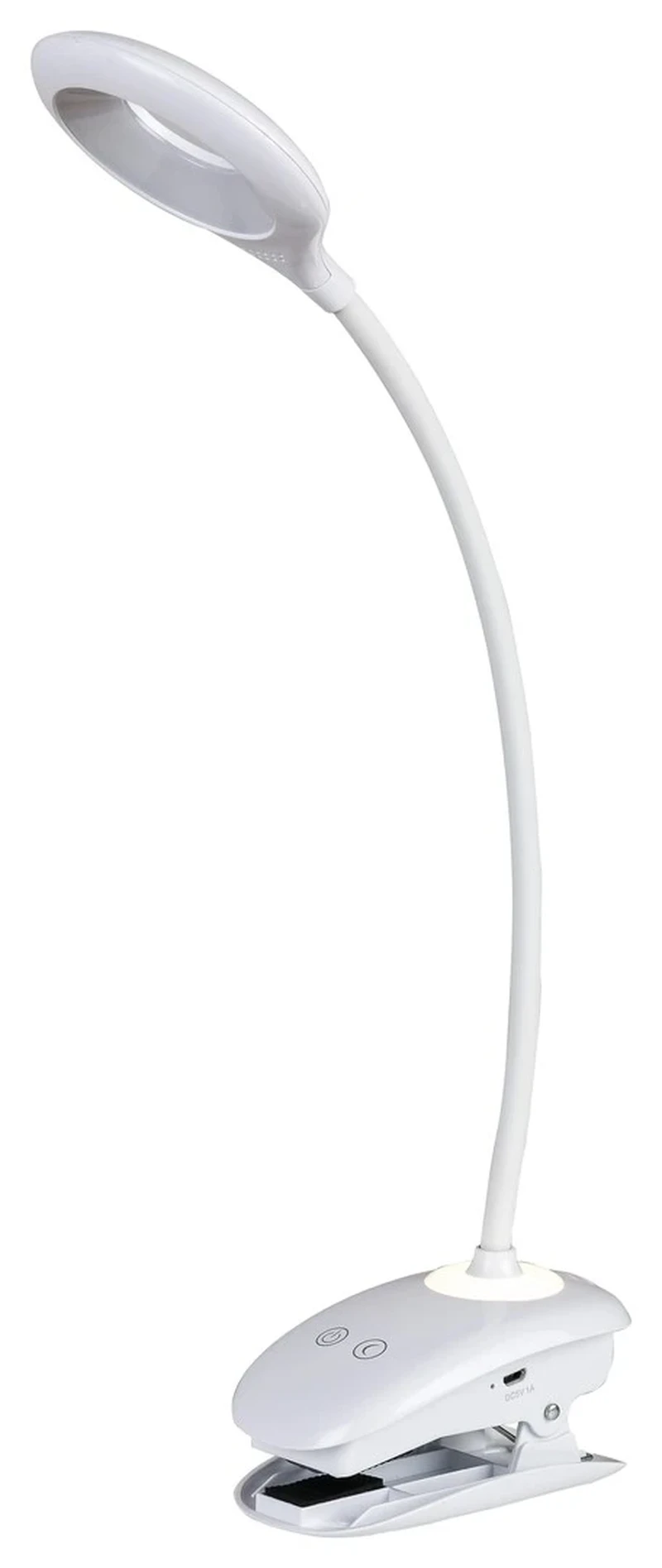 Harris – LED настолна лампа с щипка в бяло, Ø60мм, 4W, 4000K, димируема