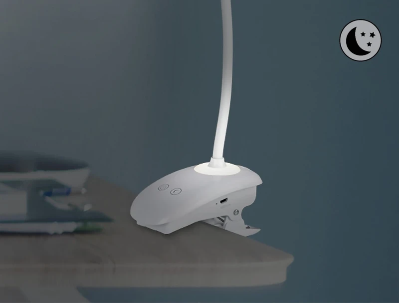 Harris – LED настолна лампа с щипка в бяло, Ø60мм, 4W, 4000K, димируема