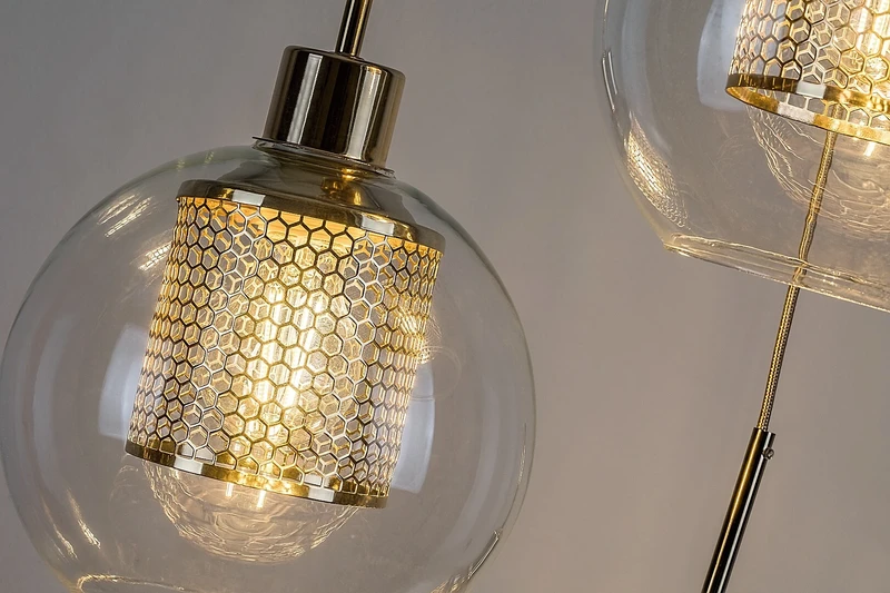 Philana – triple LED pendant lamp in gold with clear glass, Ø450mm, 3×E27