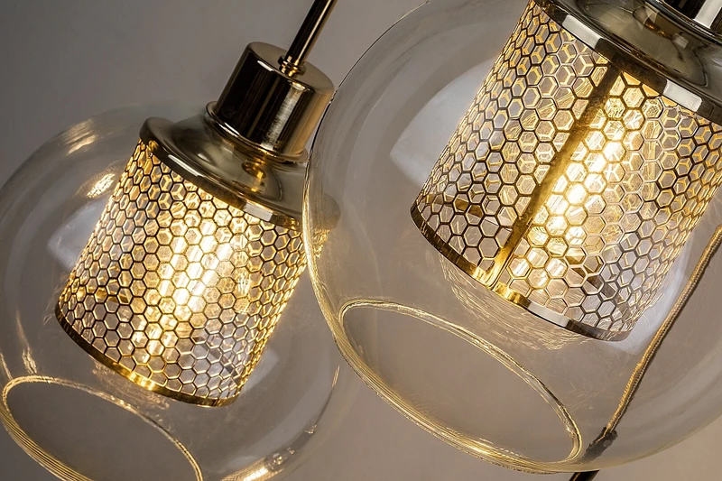 Philana – triple LED pendant lamp in gold with clear glass, Ø450mm, 3×E27