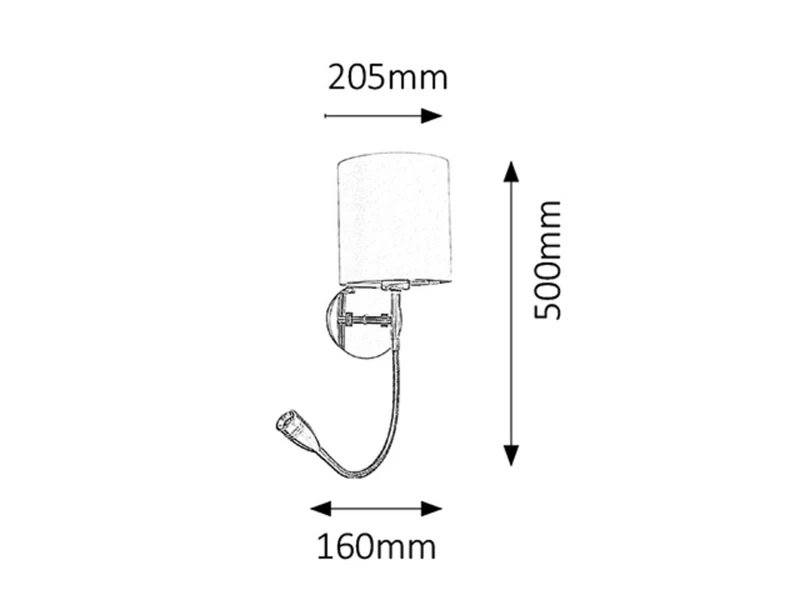 Larkin – LED wall light with lamp for reading in chrome, 160×500mm, 3W+E27, 2800K
