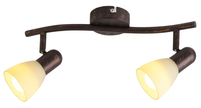 Soma – classic spotlight in antique brown with cream glass shades, 350mm, 2×E14