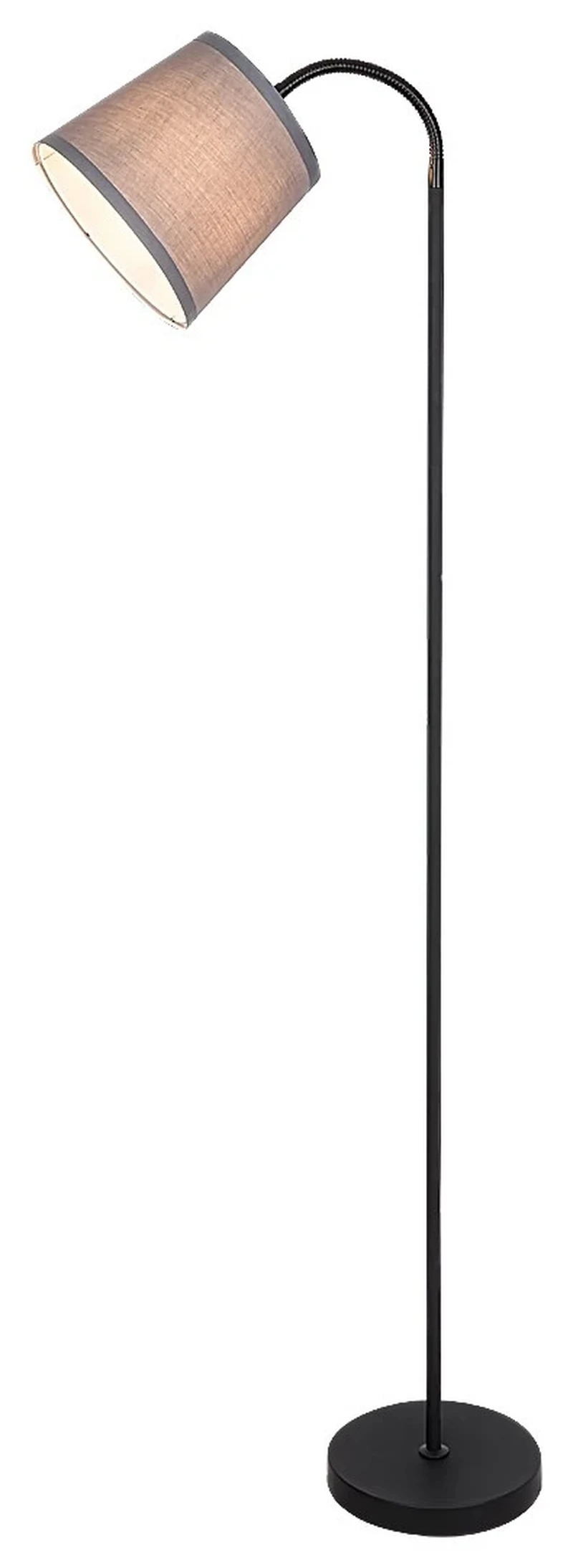Floor Lamps Godric – modern floor lamp in black metal with grey fabric shade, Ø200mm, 1×E27