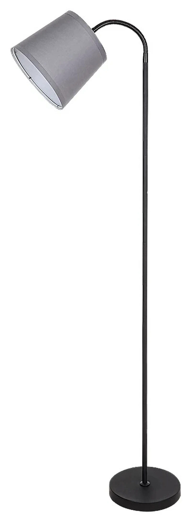 Godric – modern floor lamp in black metal with grey fabric shade, Ø200mm, 1×E27