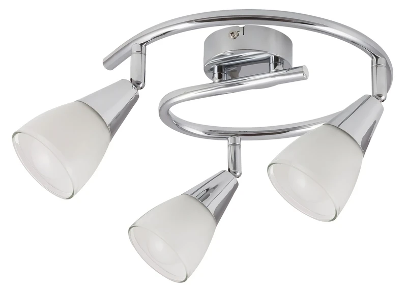 Nicolette – triple LED spotlight lamp in chrome with white glass ceiling lights, Ø255mm, 3×E14