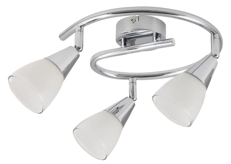 Nicolette – triple LED spotlight lamp in chrome with white glass ceiling lights, Ø255mm, 3×E14