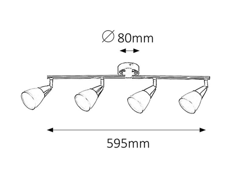 Nicolette – LED spotlight in chrome with white glass shades, 595mm, 4×E14, IP20