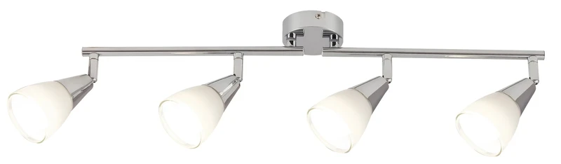 Spotlights Nicolette – LED spotlight in chrome with white glass shades, 595mm, 4×E14, IP20