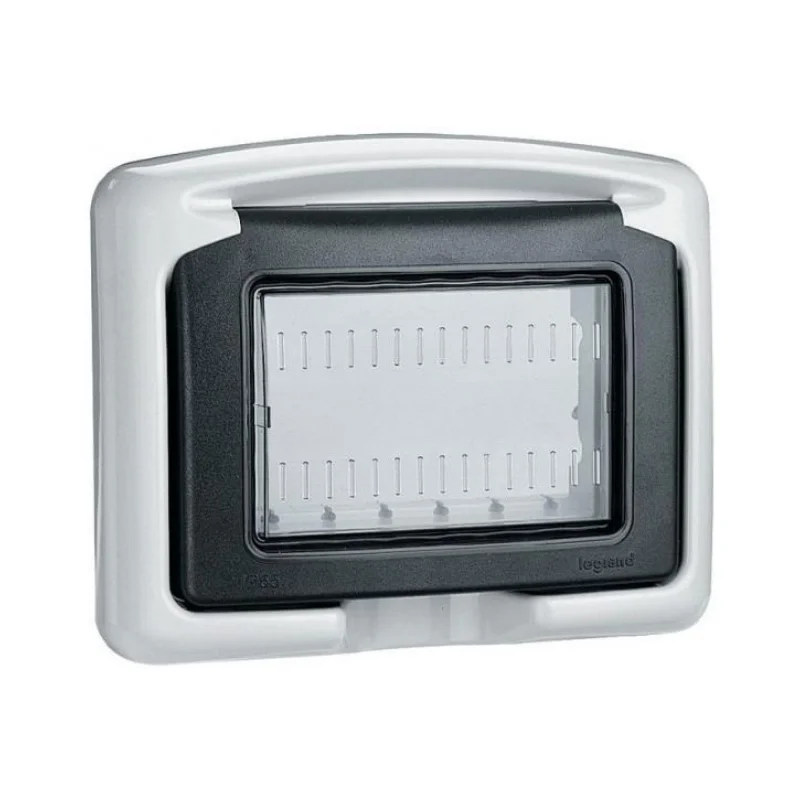 Legrand Adapter 3M with clear cover for modules Mosaic IP55 Grey Plexo - Legrand Mosaic 680633