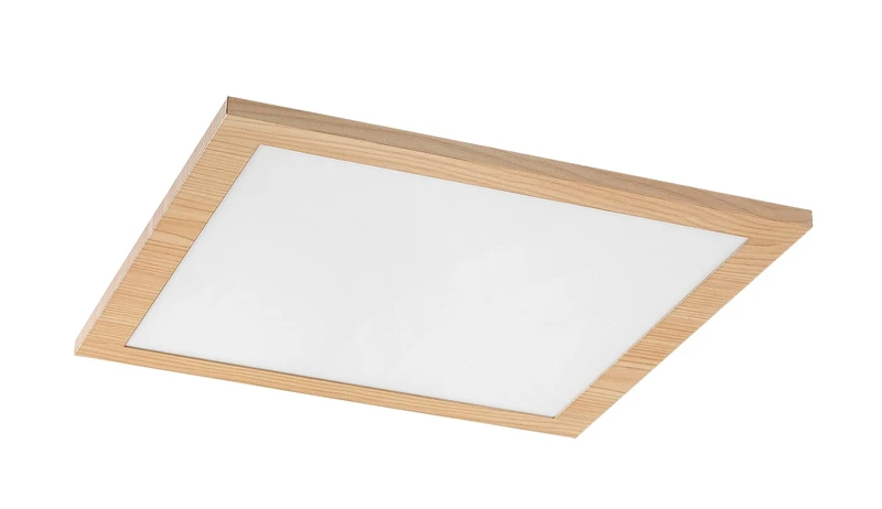 Almond – LED ceiling light in colour beech with white shade, 295×295mm, 12W, 4000K