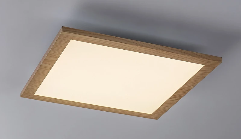 Almond – LED ceiling light in colour beech with white shade, 295×295mm, 12W, 4000K