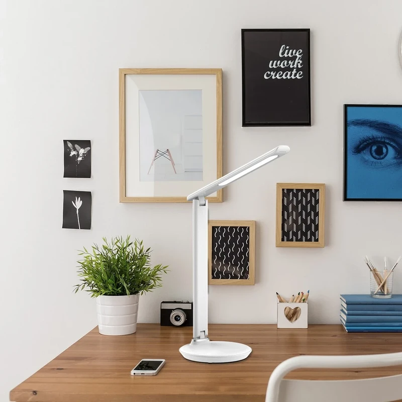 Osias – LED настолна лампа в бяло, Ø171мм, 9W, 2700-6500K