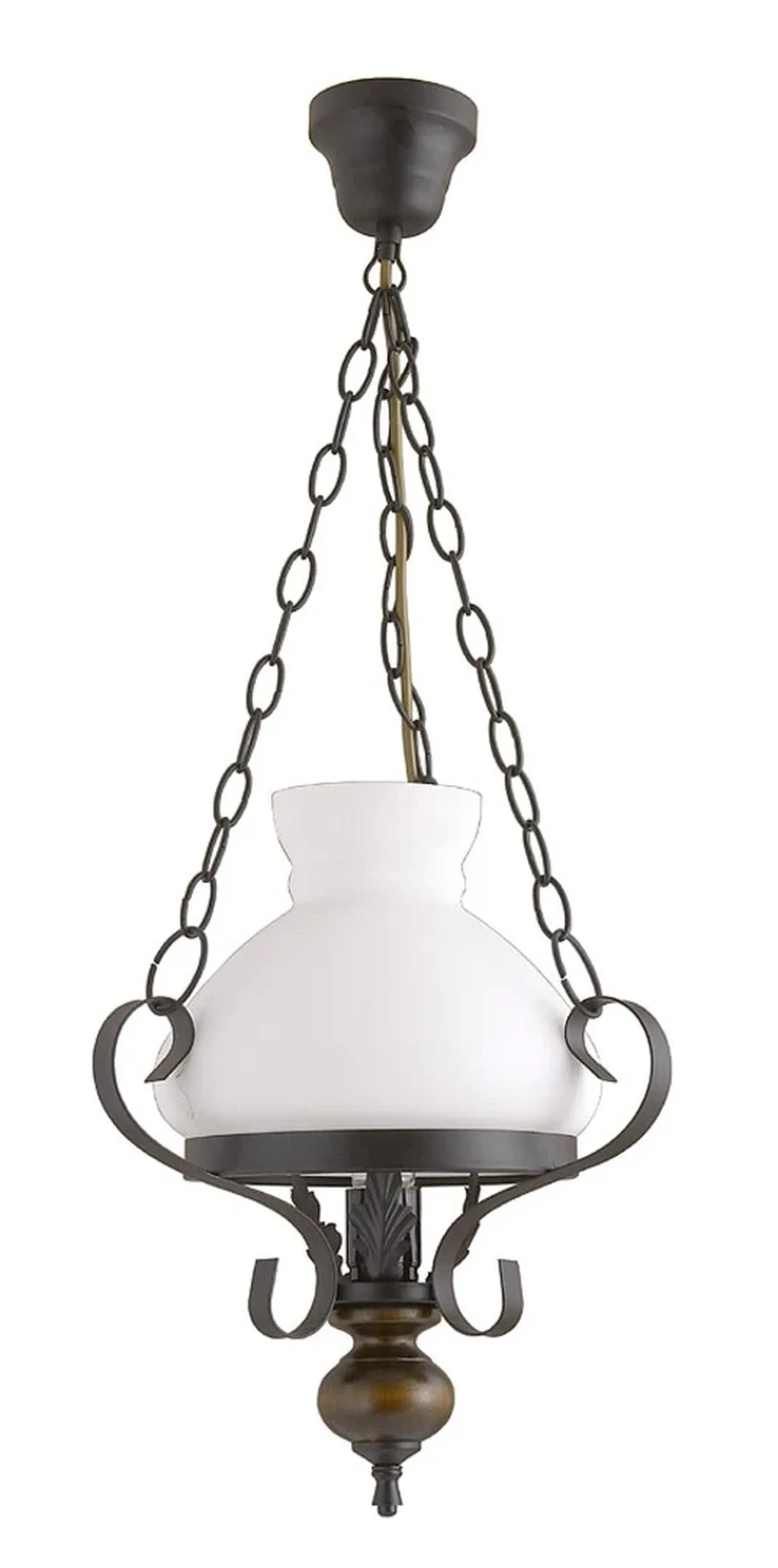 Chandeliers Petronel – classic chandelier in black matt with wood and opal glass, Ø320mm, 1×E27