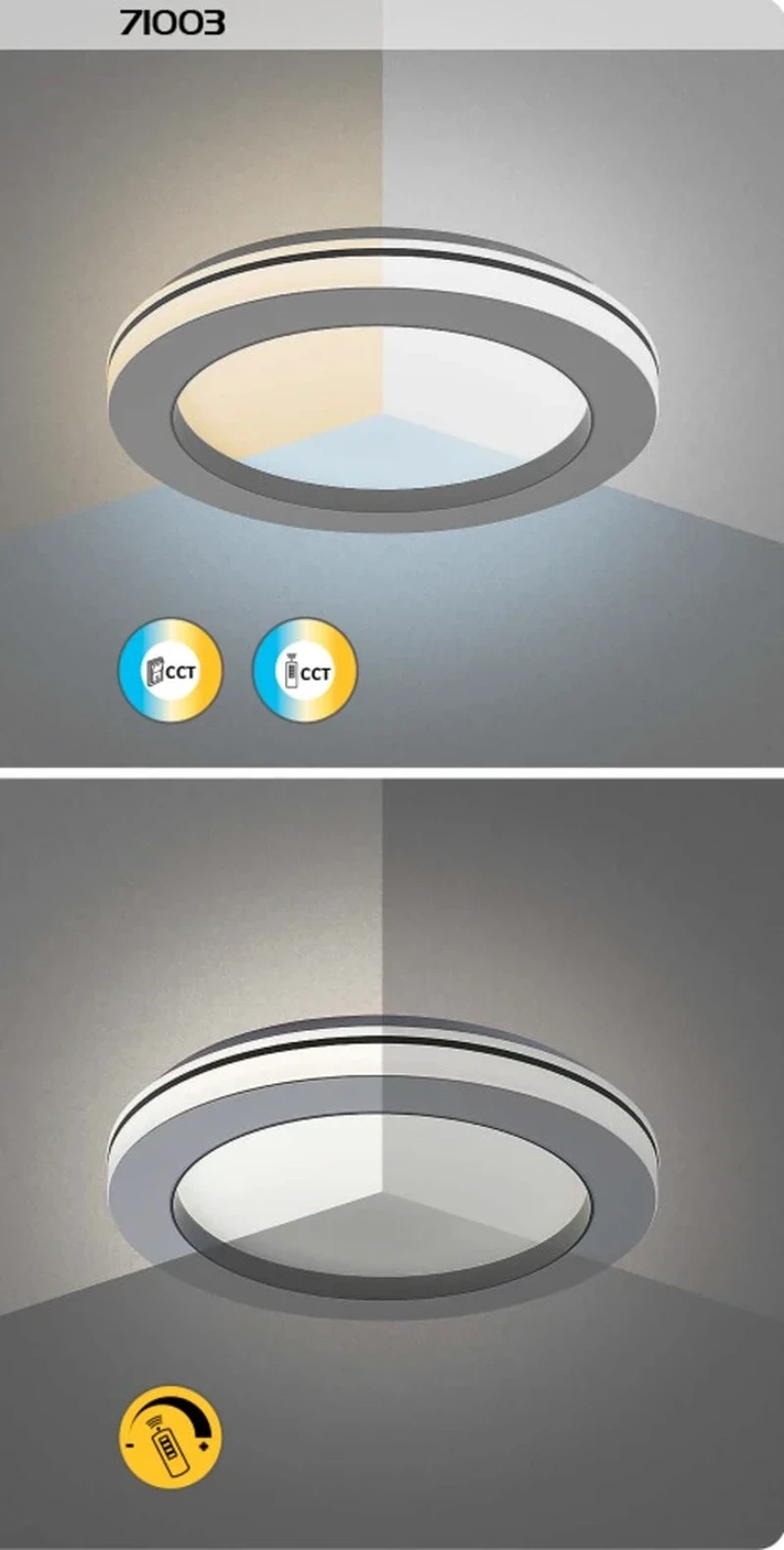 Cooperius – LED плафон в бяло, Ø480мм, 47W, 3000-6500K, димируем с дистанционно
